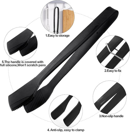 Silicone BBQ Tongs, Stainless Steel Clamp for Grilling & Salad | 11" silicone kitchen tongs, stainless steel BBQ clamp, multipurpose for bread, steak, fish & salad, heat-resistant & non-slip