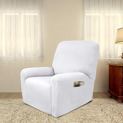 PureFit Stretc Recliner Chair Covers Fleece Soft Couch Covers for Sofa | White 4-Pieces Recliner Slipcover Pocket Couch Protector, Fleece Sofa Cover Washable with Non Slip Elastic Bottom