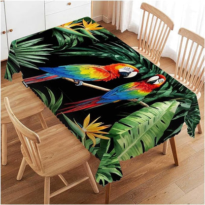 Swono 52x70 Inch Parrot Tablecloth Tropical Macaw Parrot Jungle Palm Leaves Farmhouse Dining Table Cloth Anti-Stain Talking Table Cover for Kitchen Dinning Room Coffee Store