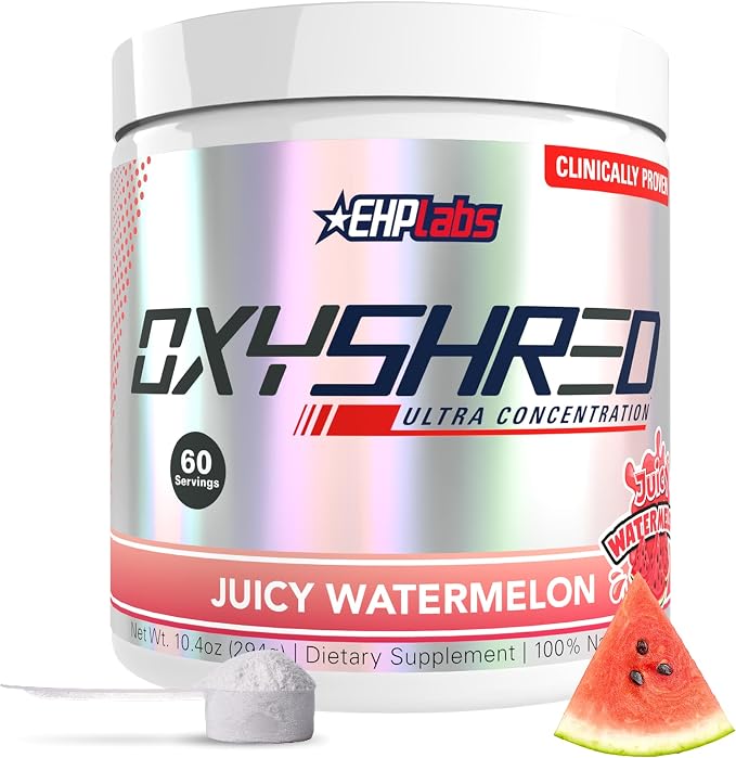 EHP LABS OxyShred Pre Workout Powder - Preworkout Powder with L Glutamine & Acetyl L Carnitine, Energy Boost Drink - Juicy Watermelon, 60 Servings