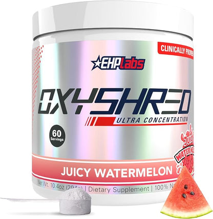 EHP LABS OxyShred Pre Workout Powder - Preworkout Powder with L Glutamine & Acetyl L Carnitine, Energy Boost Drink - Juicy Watermelon, 60 Servings