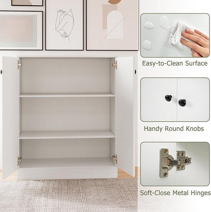 Giantex 2 Door Storage Base Cabinet (White) | 3-Tier Base Cabinet with Non-Slip Foot Pads, Kitchen Cupboard Storage Organizer for Living Room, Hallway, Entryway, Office