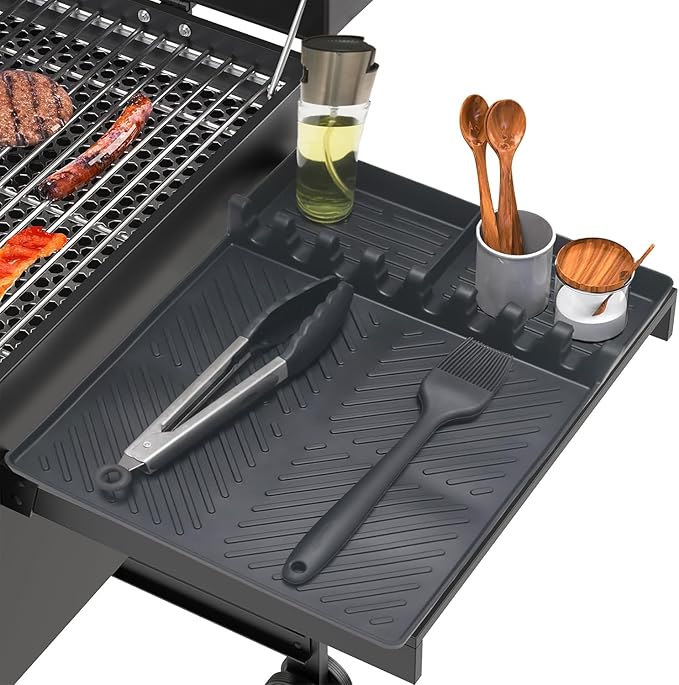 Silicone Griddle Tools Mat for Blackstone Side Shelf, Spatula Mat with Drip Pad, Silicone Utensil Rest/Holder for BBQ Tools (Black 1 Pack)