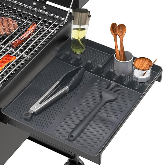 Silicone Griddle Tools Mat for Blackstone Side Shelf, Spatula Mat with Drip Pad, Silicone Utensil Rest/Holder for BBQ Tools (Black 1 Pack)