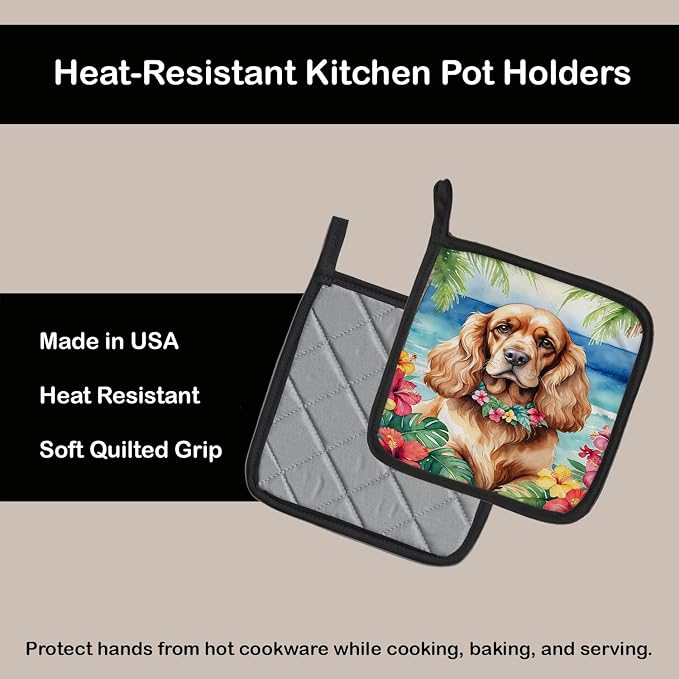 Caroline's Treasures Cocker Spaniel Luau Pair of Pot Holders Kitchen Heat Resistant Pot Holders Sets Oven Hot Pads for Cooking Baking BBQ, 7 1/2 x 7 1/2