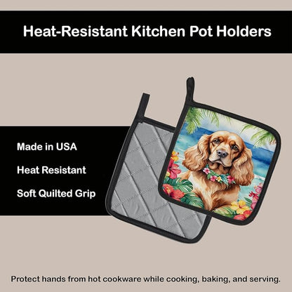Caroline's Treasures Cocker Spaniel Luau Pair of Pot Holders Kitchen Heat Resistant Pot Holders Sets Oven Hot Pads for Cooking Baking BBQ, 7 1/2 x 7 1/2