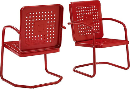 Crosley Furniture Bates 2-Piece Outdoor Chair Set, Retro Metal Patio Chairs for Dining, Porch, Deck, Balcony, Bright Red Gloss