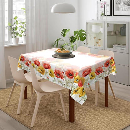 Decorative Rectangle Table Cloths Watercolor Poppy Spring Seasonal Summer Flower Tablecloth Table Cover for Dining/BBQ/Picnic/Coffee Table 52 X 70 Inches