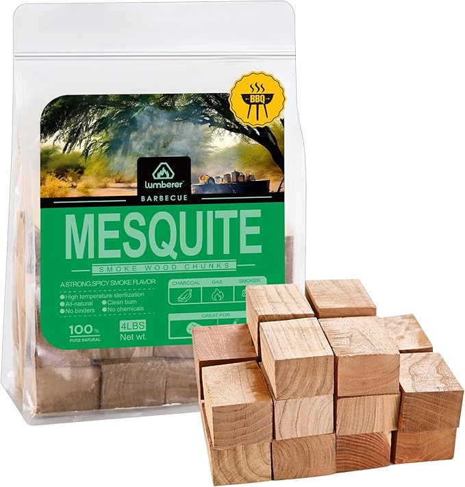 Lumberer Mesquite Wood Smoking Chunks – Strong Southwestern Flavor for Red Meat – 100% Natural, Long Burn – 4LBS, Clean & Additive-Free