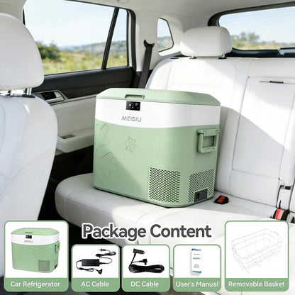 Megiu Car Fridge Portable 12 Volt Refrigerator 23 Quart (22 Liter) Freezer Compressor Cooler 12V/24V DC 110～240 V AC for Outdoor, Camping, Travel, Home Use -18℃~+15℃ (Green)