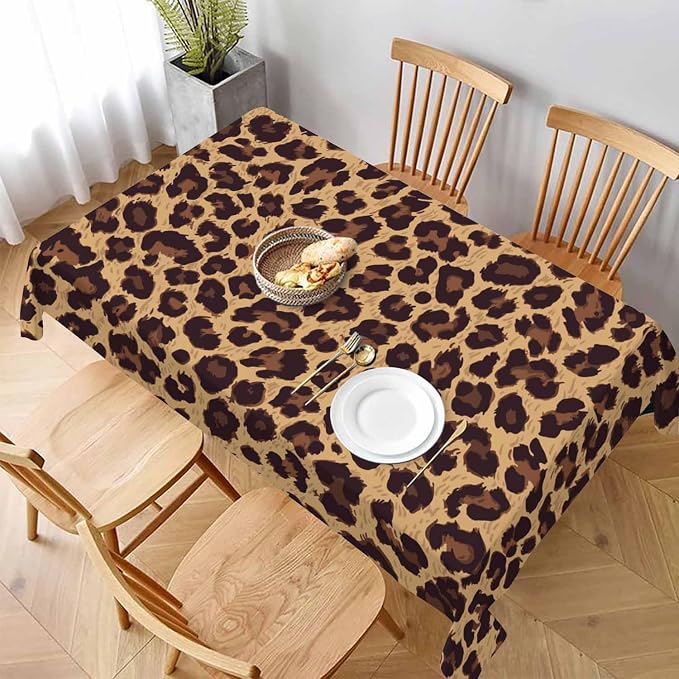 TKS MITLAN Leopard Textures Brown Tablecloth 60x84 Inch Rectangular Animal Skin Fur Spots Circle Lifelike Fashion Design Oblong Table Cloth Kitchen Table Decorations for Home Dinner Party