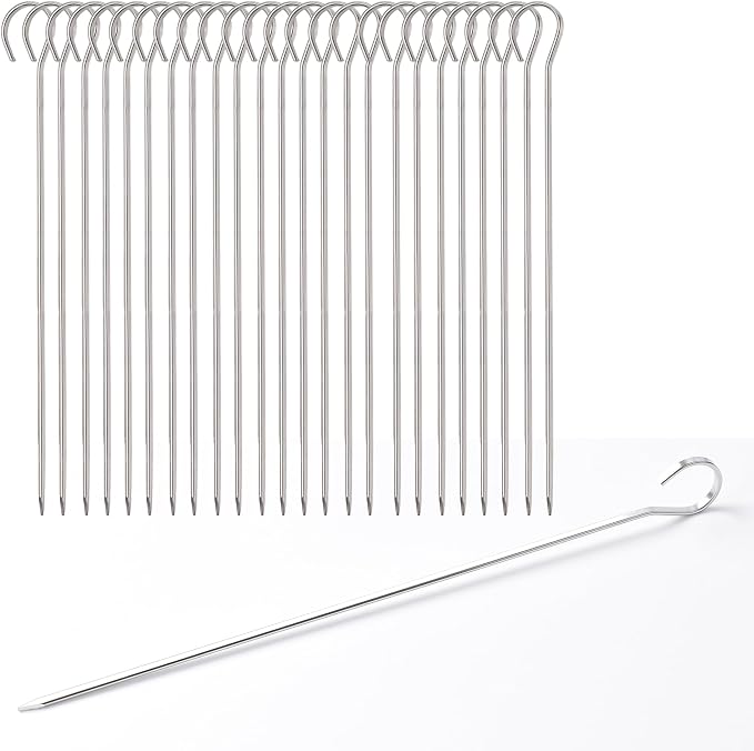 24 Pack Flat Stainless Skewers, HONSHEN 10 inch Barbecue Needle,BBQ Shish Kebab Kabob Grill Skewers (10 INCH Flat BBQ 24P)