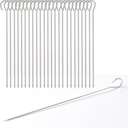 24 Pack Flat Stainless Skewers, HONSHEN 10 inch Barbecue Needle,BBQ Shish Kebab Kabob Grill Skewers (10 INCH Flat BBQ 24P)