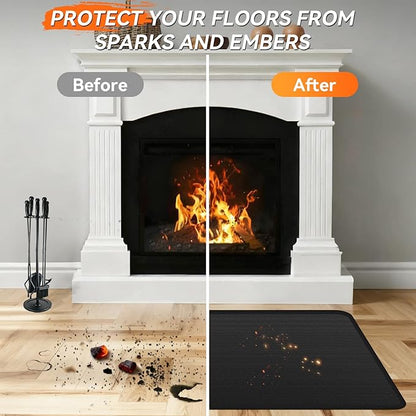 Fireplace Mat - Double-Sided Fireproof Waterpoof Wood Stove Hearth Pads (25x39 Black One)