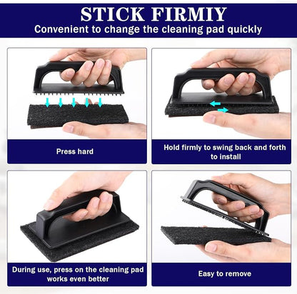 Reallnaive 155 Pcs Griddle Cleaning Kit for Flat Top Grill,Black | Screen Holder, Grill Screens Cleaning Pads, Heavy Duty Abrasive Mesh Pads for Cast Iron, Stainless Steel Griddle Cleaner