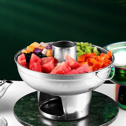 Stainless Steel Charcoal Hot Pot, 9.1" Round Dry Ice Pot for Milk Tea Desserts, Traditional Chinese Copper Style Noodle Pot for Camping Office Hotel, Portable Soup Cooker