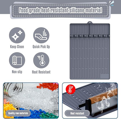 Silicone Griddle Mat for Blackstone Griddle Accessories,Large Silicone Spatula Blackstone Grill Mat with Drip Pad Grill Mats for Outdoor Grill Side Shelf Griddle BBQ Tools (1PC, Grey)