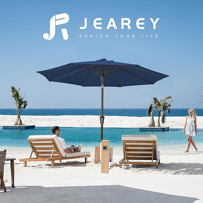 JEAREY 9FT Outdoor Patio Umbrella Outdoor Table Umbrella with Push Button Tilt and Crank, Market Umbrella 8 Sturdy Ribs UV Protection Waterproof for Pool, Deck, Backyard, Garden (Blue)