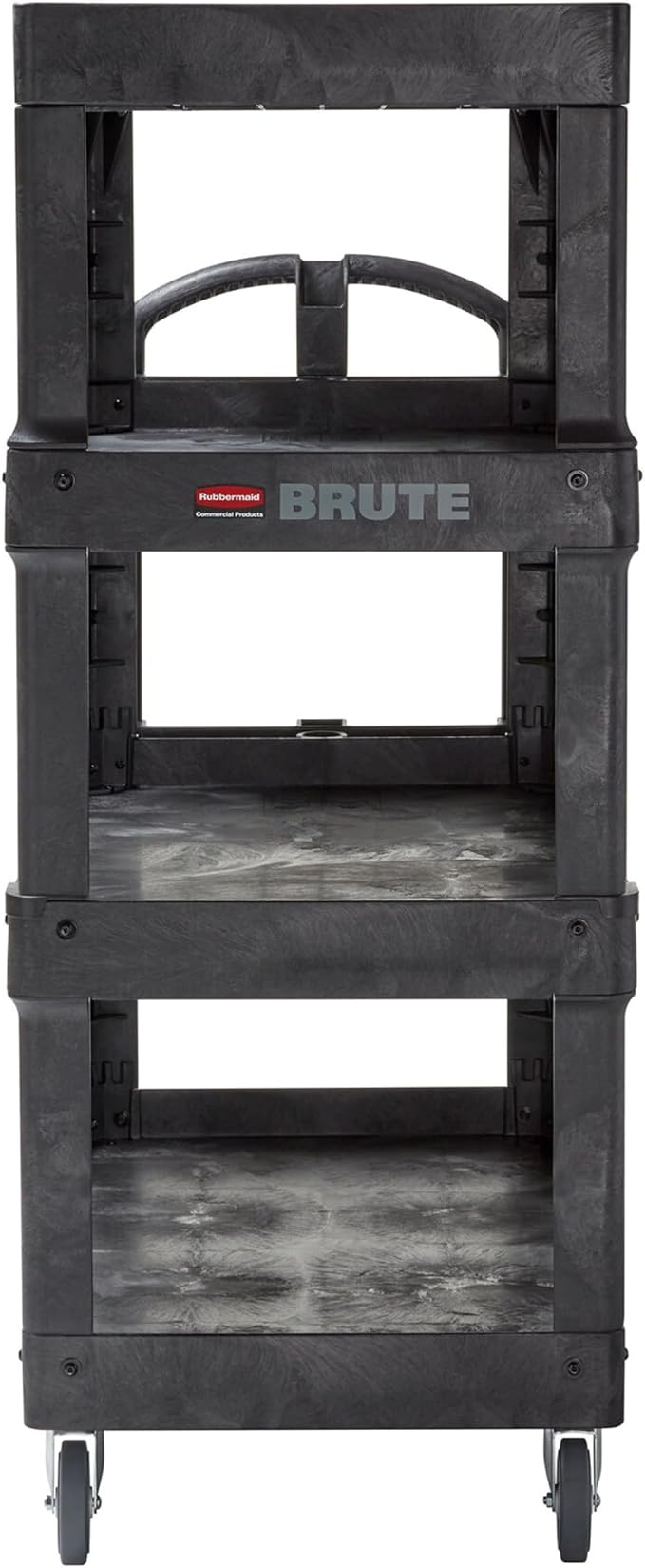 New Rubbermaid Commercial Products 4-Shelf Utility/Service Quad Cart, Heavy Duty Large, Lipped Shelf, Ergonomic Handle, 700 lbs. Capacity, for Warehouse/Garage/Cleaning/Manufacturing (2128657) Black