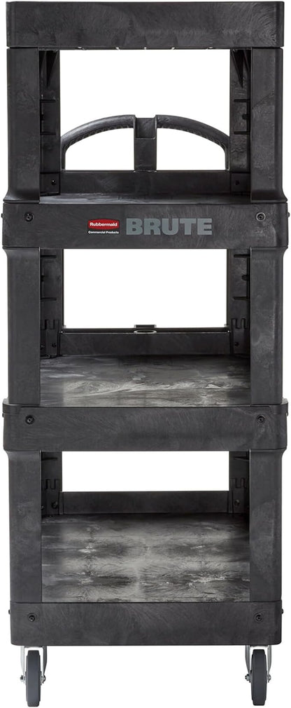 New Rubbermaid Commercial Products 4-Shelf Utility/Service Quad Cart, Heavy Duty Large, Lipped Shelf, Ergonomic Handle, 700 lbs. Capacity, for Warehouse/Garage/Cleaning/Manufacturing (2128657) Black