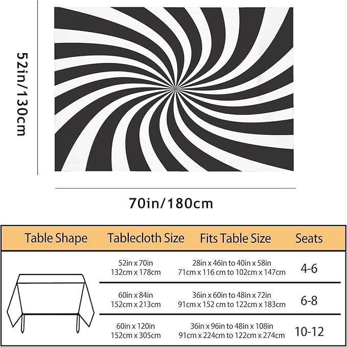 TKS MITLAN Tablecloth Black White Table Cloth Rectangle Table 52 x 70 Inch Funny Swirl Stripes Modern Kitchen Decorations for Home Dinner Party