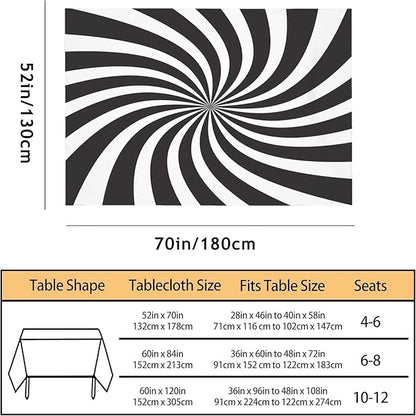 TKS MITLAN Tablecloth Black White Table Cloth Rectangle Table 52 x 70 Inch Funny Swirl Stripes Modern Kitchen Decorations for Home Dinner Party