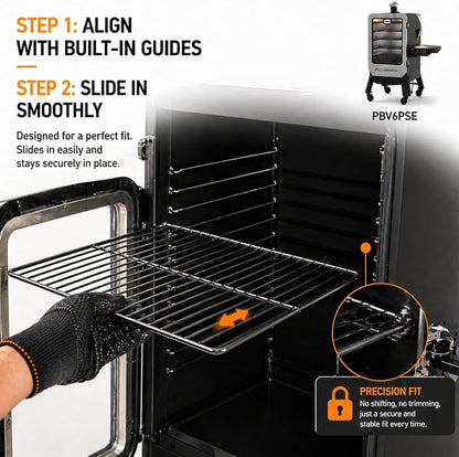 Uniflasy Replacement Smoker Rack for Pit Boss PBV6PSE Pro Elite 6 Series | 22.2 x 12.9 in, Black Porcelain-enamel Steel, Verify Smoker Model and Rack-guide Spacing. Not for other Pit Boss models.