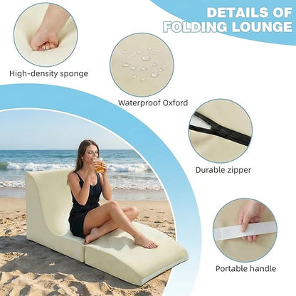 ZealWe Bean Bag Chair Outdoor Patio Lounge Chair with Back Support, Chaise Lounge Chair Waterproof Beach Bean Bag Couch for Adults, Memory Foam Filled for Poolside Balcony, Beige | water proof