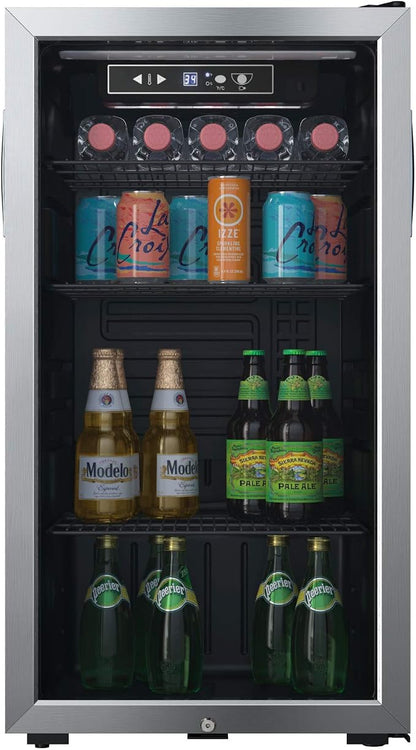 EdgeStar BWC121SSLT 18 Inch Wide 80 Can Capacity Ultra Low Temp Beverage Center | Freestanding, 80 Can Capacity, Ultra Low Temp, Reversible door, Digital Display, LED Light, Door Lock, Stainless Steel