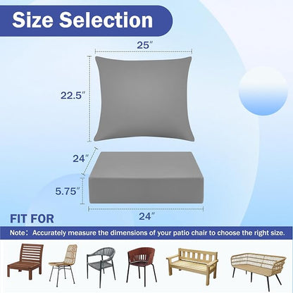 Outdoor Chair Cushions, 24 x 24 Inch Outdoor Cushion for Patio Furniture, Patio Chair Cushion, Waterproof & Fade Resistant Deep Patio Furniture Cushions Set with Handle and Ties, Grey (Set of 4)
