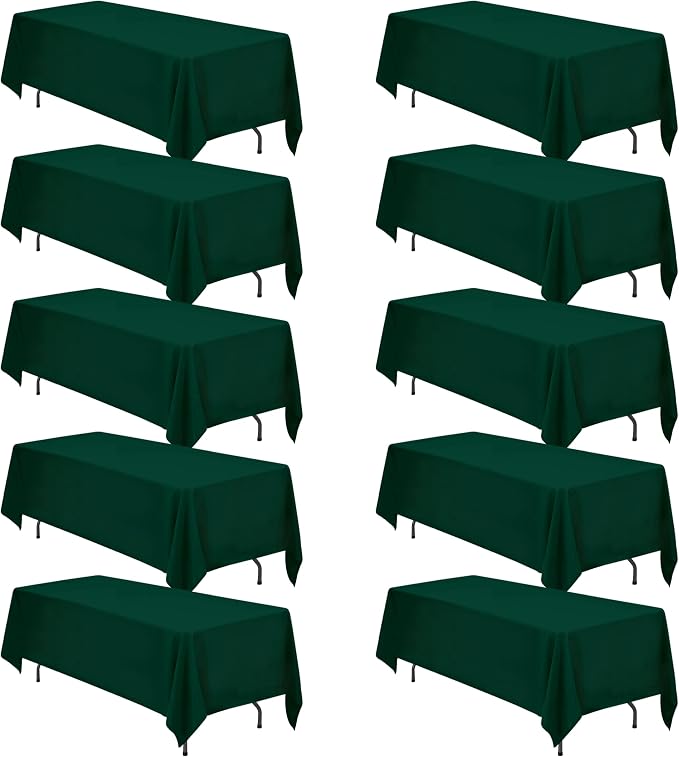 BRILLMAX 10 Pack Hunter Green Tablecloth 70x120in for 6-8ft Rectangle Table | 150 GSM Polyester Fabric, Universal Fit, Water, Stain & Wrinkle Resistant Cloth Cover for Wedding Reception Banquet Party