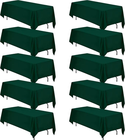 BRILLMAX 10 Pack Hunter Green Tablecloth 70x120in for 6-8ft Rectangle Table | 150 GSM Polyester Fabric, Universal Fit, Water, Stain & Wrinkle Resistant Cloth Cover for Wedding Reception Banquet Party