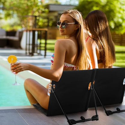 Karenhi 2 Pcs Foldable Poolside Beach Chairs for Edge of Pool Portable Beach Chairs Folding Pool Seats with Back Support Carry Bag for Adults Traveling Camping Picnic Lawn (Black)