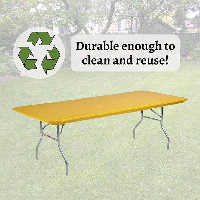 6' Rectangle Plastic Table Covers 30" x 72", Bundle of 5 (Gold)