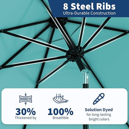 Garvee 10 ft Outdoor Patio Umbrella 8 Sturdy Ribs Outdoor Table Umbrella with Crank Lift & Push Button Tilt - UV Protection Waterproof Market Umbrellas for Pool, Deck, Yard, Garden, Lake Blue