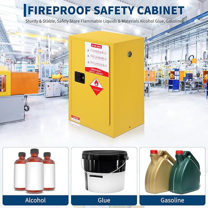 Hazardous Storage Flammable Cabinets, Fire Resistant Safety Cabinet for Flammable Liquids | Cold-Rolled Steel Construction w/Spill Containment Tray, Ventilation Holes & Grounding | Adjustable Shelf