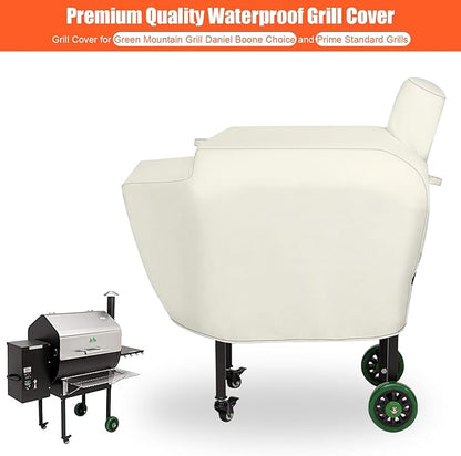 QuliMetal Grill Cover for Green Mountain Grill Daniel Boone Choice and Prime Standard Grills, Full Length GMG Daniel Boone Smoker Cover, 600D Fabric Waterproof Fade Resistant, Beige
