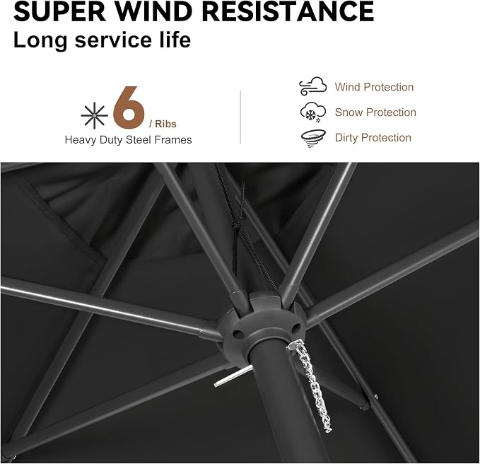 10 ft Patio Umbrella Outdoor with Push Button Tilt, Black | UV Protection, Waterproof, Large Porch Deck Umbrella for Pool, Table, Garden, Backyard, Provides Shade