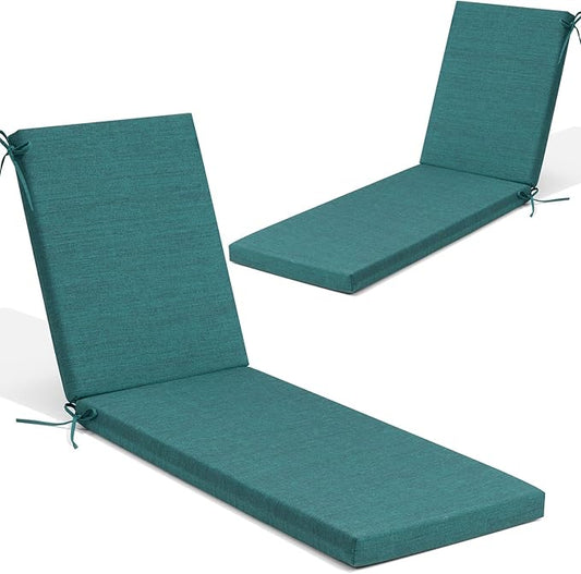 Crestlive Products Outdoor Chaise Lounge Cushions Set of 2, Fade Resistant Water Resistant Lounge Chair Cushion, 80''L x 23''W, Malachite