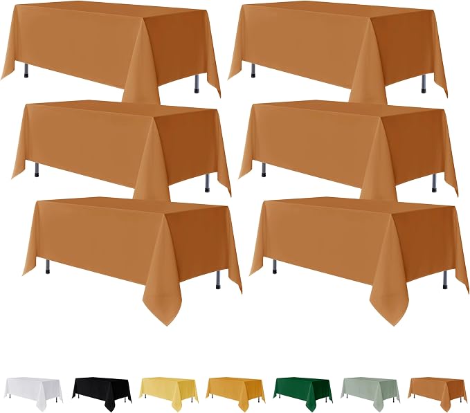 Fitable 6 Pack Bronze Tablecloths for Rectangle Tables, 70 x 120 Inch | Wrinkle & Stain Resistant, Washable Polyester Fabric, For Wedding Party Banquet Formal Events Fall Thanksgiving Harvest