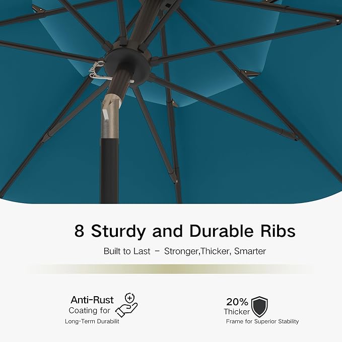 Kingdura 10ft 3-Tier Patio Umbrella, Outdoor Table Umbrella with Easy Crank & Tilt, 8 Reinforced Ribs, UV Protection for Deck, Pool, Market, Backyard (Lake blue)