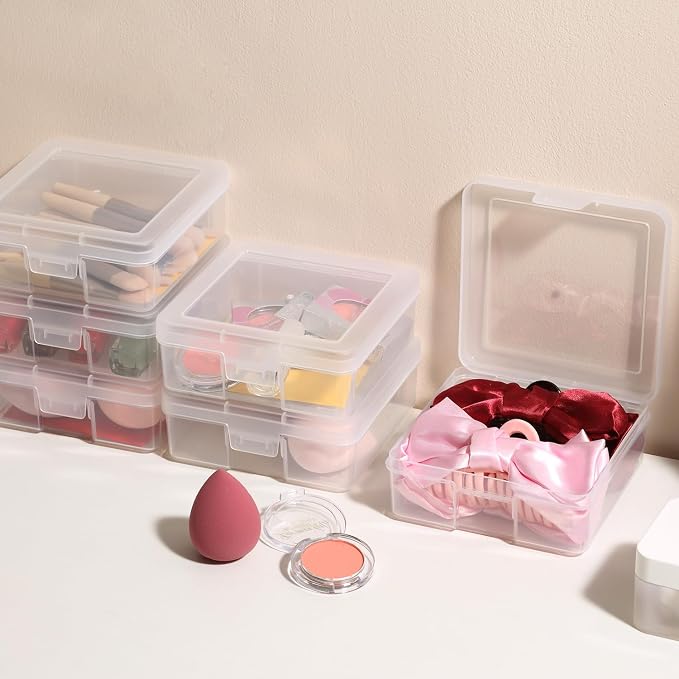 18 Pack Small Clear Plastic Storage Boxes with Lids, Arts & Crafts Storage Boxes & Organizers Storage Container Craft Jewelry Life Item Organizer for Puzzles, Pens, Rings,Nail Polish