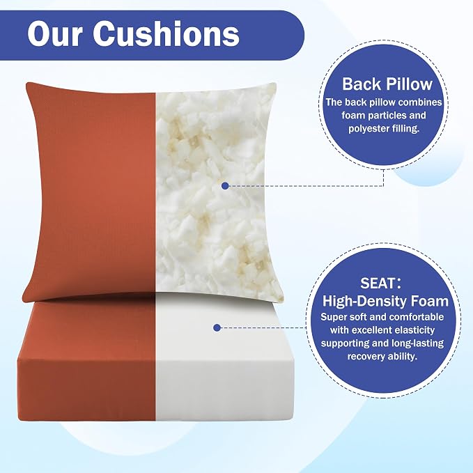 IASEAHK Outdoor Seat Cushion Set, Waterproof & Fade Resistant Patio Chair Cushions, Outdoors Cushion for Patio Furniture, 24 x 24 x 5.75 Inch, Outdoor Couch Cushions with Handle and Ties, Spice