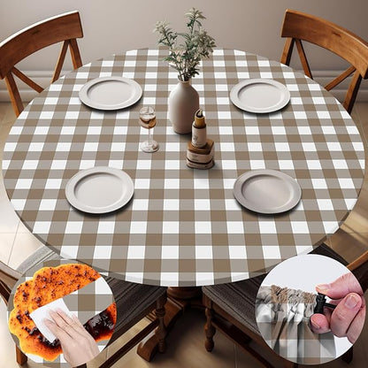 opstellen Fitted Round Tablecloths Reusable Stain Resistant Table Clothes Vinyl Indoor Outdoor Circular Cover for 45-54" Table Dorm kitchen Storage Gifts Summer Autumn Camper Patio Picnic Accessories