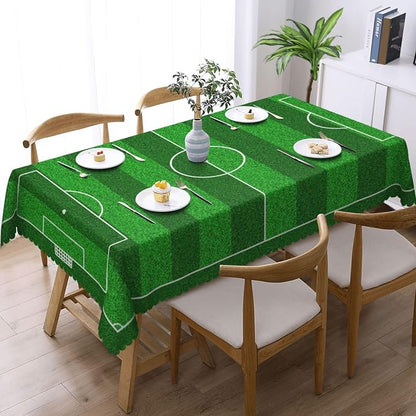 Soccer Field Rectangular Tablecloth, Football Green Field Table Cloth Washable Tablecloths Decorative Table Cover for Kitchen, Dining, or Parties 54x72 Inches