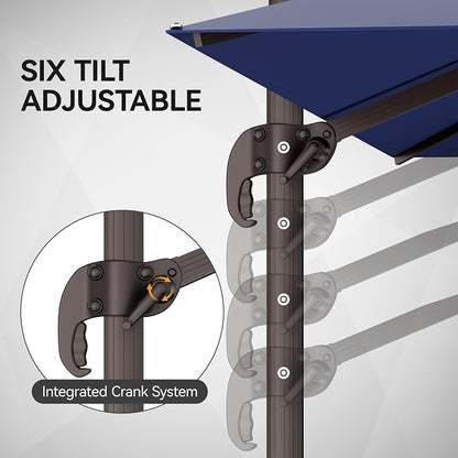 9x12FT Navy Blue Cantilever Outdoor Patio Umbrella with Base, Large Rectangular Offset Design, Double Top Heavy Duty Aluminum Frame & 360° Rotation for Pool Garden Deck Backyard