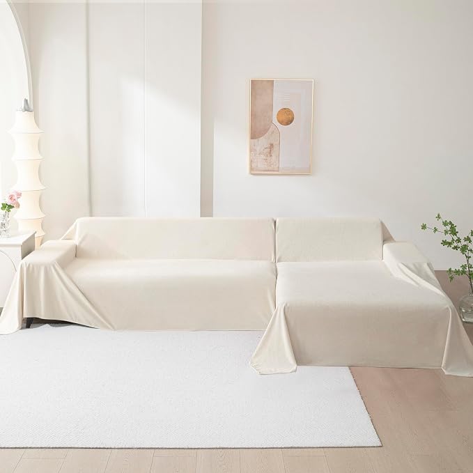MEETSKY Couch Cover for 2 Cushion Sofa Washable, Cat Scratch Proof Sofa Covers, Furniture Protector Love Seat L Shape Soft Sectional Couch Covers for Dogs Pets, 71" x 102", Creamy White