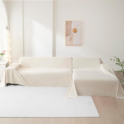 MEETSKY Sectional Couch Cover for 3 Cushion Sofa Washable, Cat Scratch Proof Sofa Covers, Furniture Protector Oversized L Shape Big Sofa Slipcovers for Dogs, 91" x 150", Creamy White