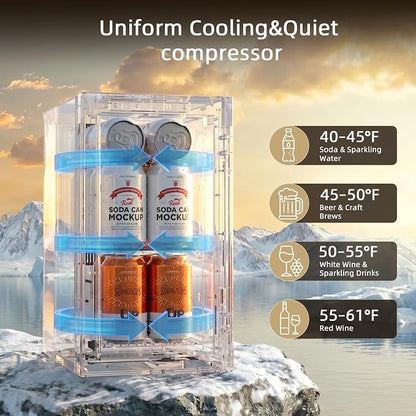 Antarctic Star Mini Fridge Beverage Refrigerator, 10L Small Drink Fridge for Bedroom, beverage cooler with Digital Temp Adjustment 40-61°F, Ideal for Bedroom, Dormitory, Office, Bar and Kitchen