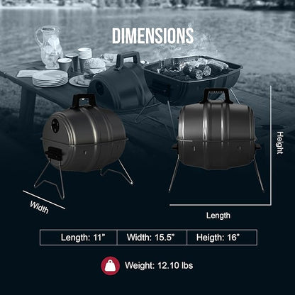 Americana Grills Keg A Que Charcoal BBQ Grill, Portable Outdoor Barbecue with Durable Powder Coated Hood and Bowl, 186 Square Inch Cooking Area, Black